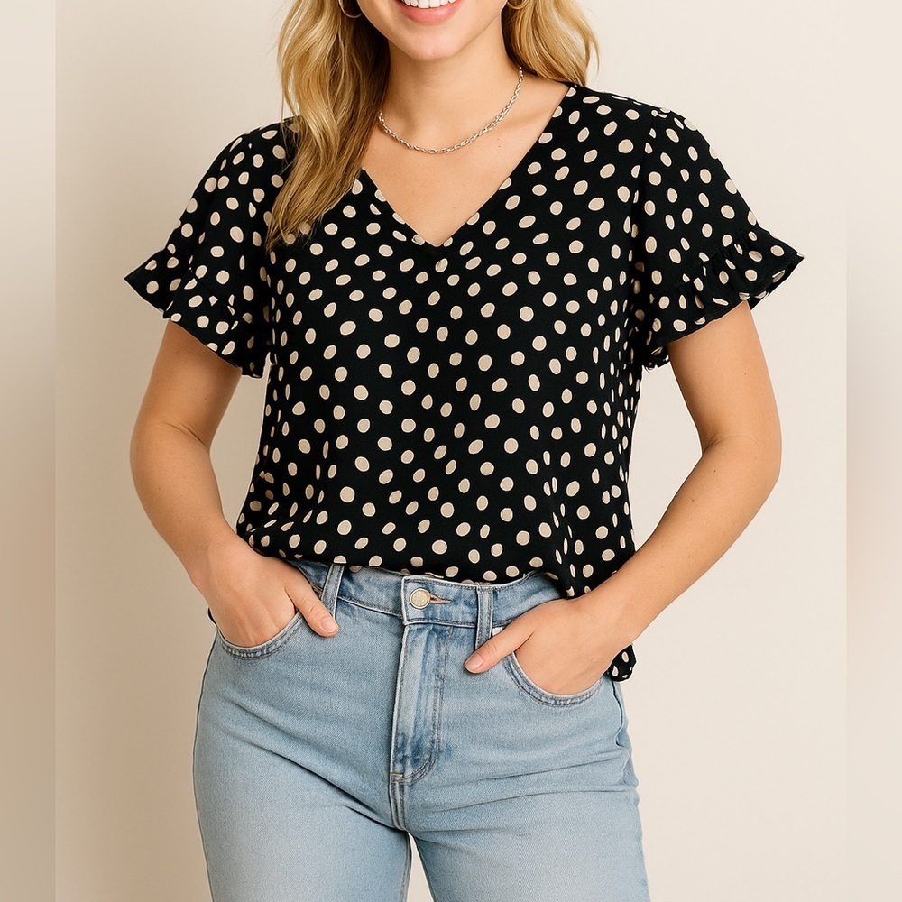 Who‎ What Wear Black and White Polka Dot Blouse